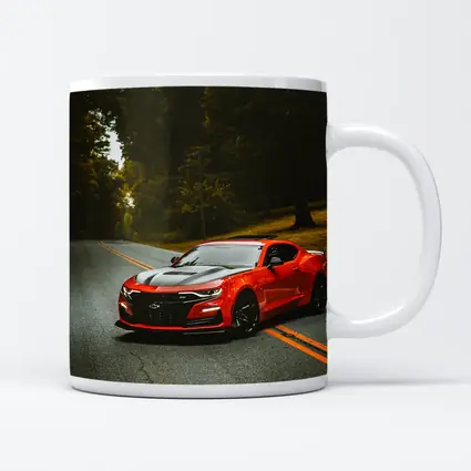 Red Chevrolet Camaro On Forest Road