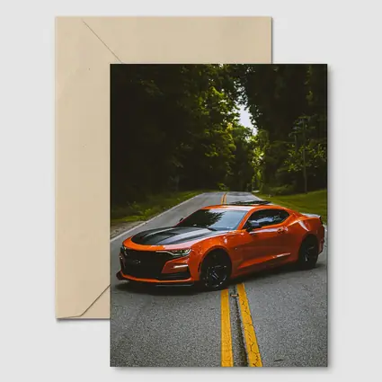Chevrolet Camaro Orange Muscle Car Forest Road