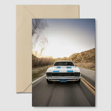 Chevrolet Camaro White Blue Stripes Desert Road