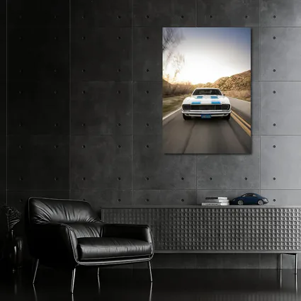 Chevrolet Camaro White Blue Stripes Desert Road