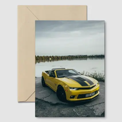 Yellow Chevrolet Camaro Convertible By Lake