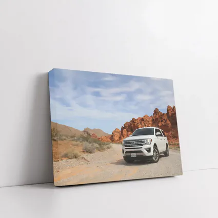Ford Expedition White SUV Desert Rocks