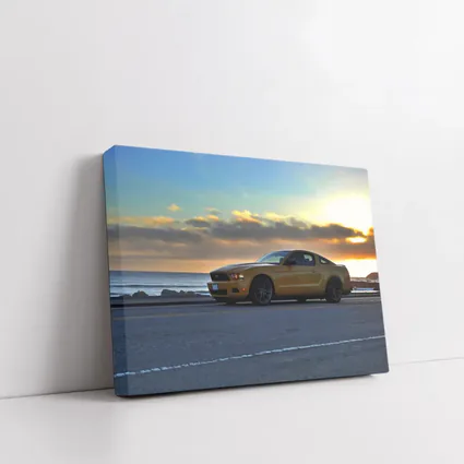 Ford Mustang Gold Coupe Coastal Sunset