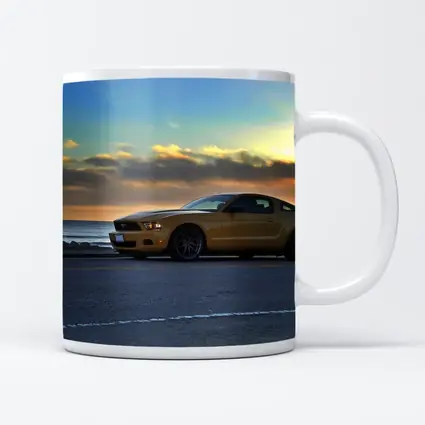 Ford Mustang Gold Coupe Coastal Sunset