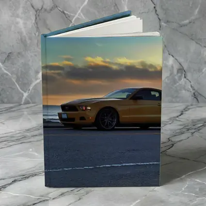 Ford Mustang Gold Coupe Coastal Sunset