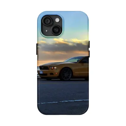 Ford Mustang Gold Coupe Coastal Sunset