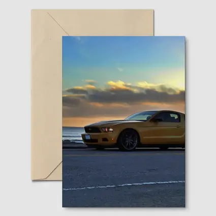 Ford Mustang Gold Coupe Coastal Sunset