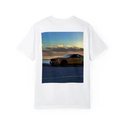 Ford Mustang Gold Coupe Coastal Sunset