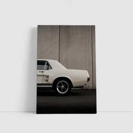 Classic Ford Mustang White Against Concrete Wall