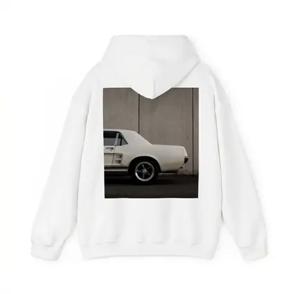 Classic Ford Mustang White Against Concrete Wall