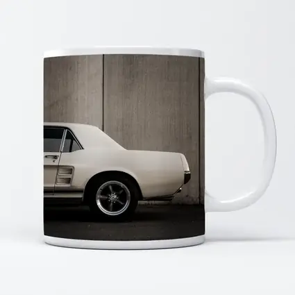 Classic Ford Mustang White Against Concrete Wall