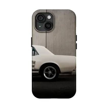 Classic Ford Mustang White Against Concrete Wall