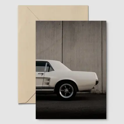 Classic Ford Mustang White Against Concrete Wall