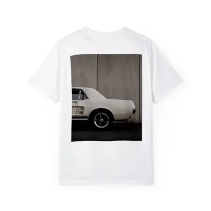 Classic Ford Mustang White Against Concrete Wall