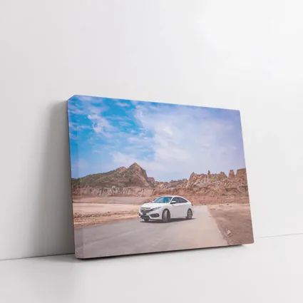White Honda Civic Rocky Desert Landscape