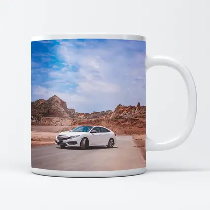 White Honda Civic Rocky Desert Landscape