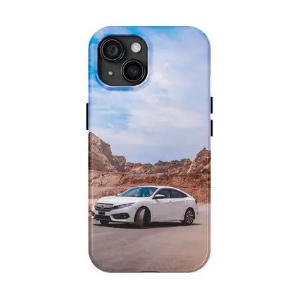 White Honda Civic Rocky Desert Landscape