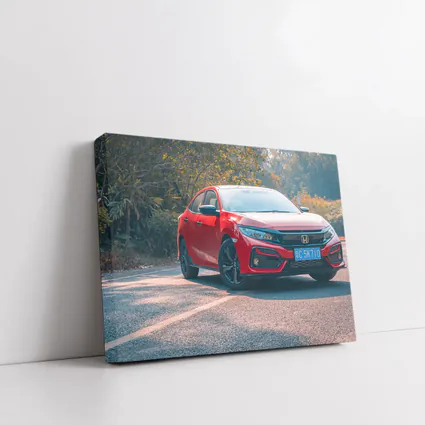 Red Honda Civic Hatchback on Forest Road