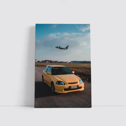 Yellow Honda Civic EK Hatchback Airport