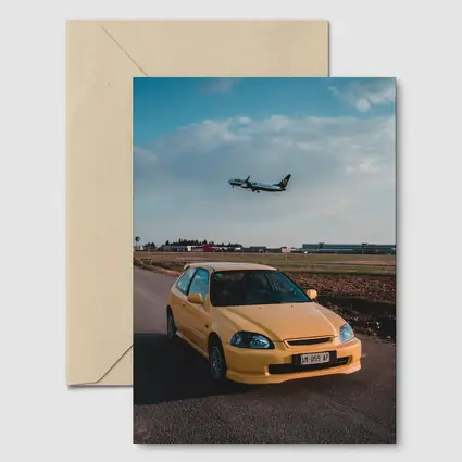 Yellow Honda Civic EK Hatchback Airport