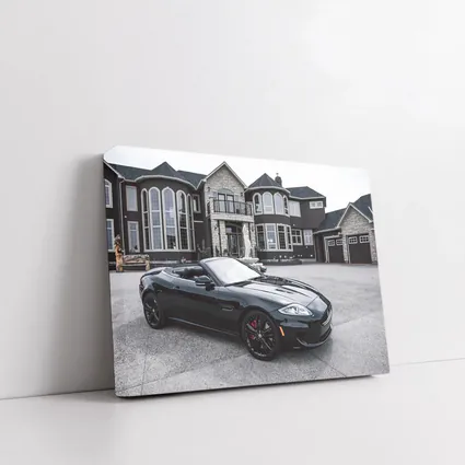Black Jaguar XK Roadster Luxury Mansion Driveway