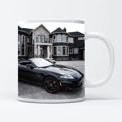 Black Jaguar XK Roadster Luxury Mansion Driveway