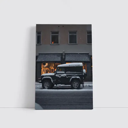 Land Rover Defender Snow Covered City Street