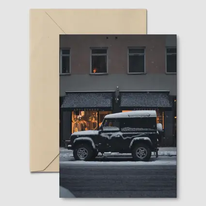 Land Rover Defender Snow Covered City Street