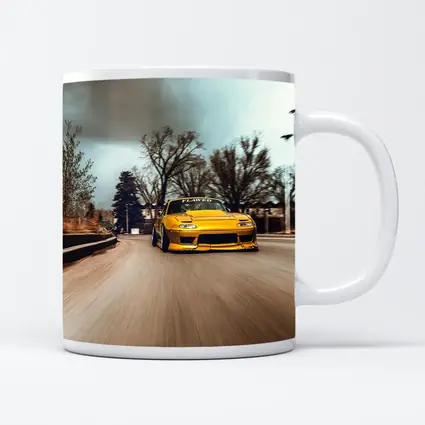Yellow Mazda RX-7 Racing Through City Street