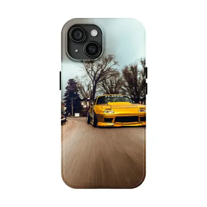 Yellow Mazda RX-7 Racing Through City Street