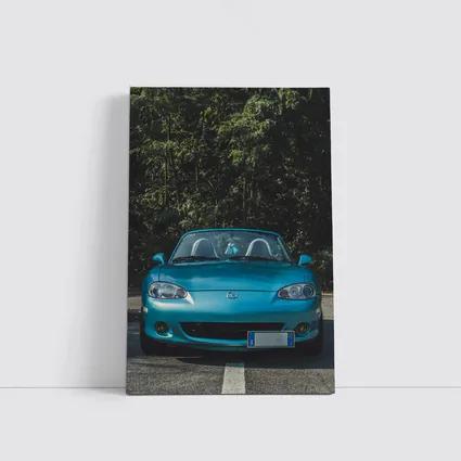 Mazda MX-5 Teal Roadster Forest Background