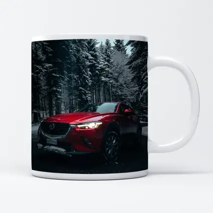 Mazda CX Red SUV Snowy Forest Night