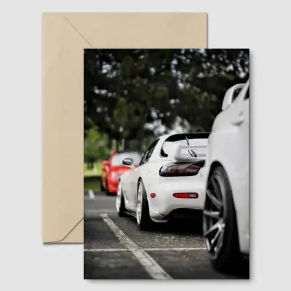 Mazda RX-7 White Stance Car Meet Parking