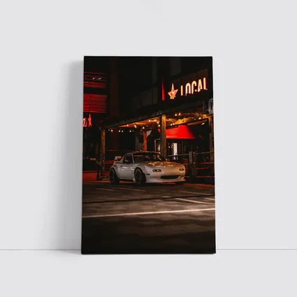 Mazda MX-5 Parked Outside Neon Bar Night