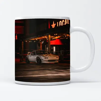 Mazda MX-5 Parked Outside Neon Bar Night