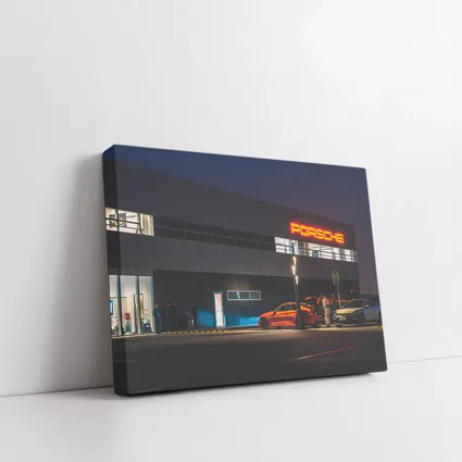Porsche Dealership Glowing Sign Night Scene