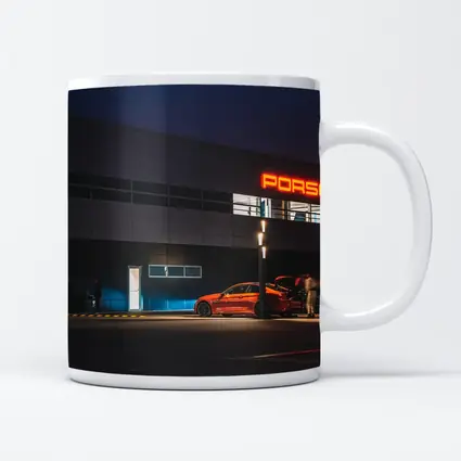 Porsche Dealership Glowing Sign Night Scene