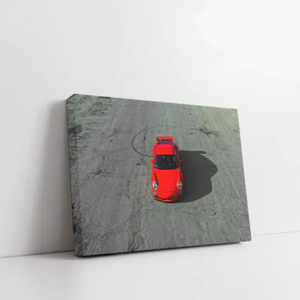 Red Porsche 911 Aerial View Cracked Asphalt