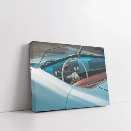Classic Blue Convertible Car Interior Dashboard
