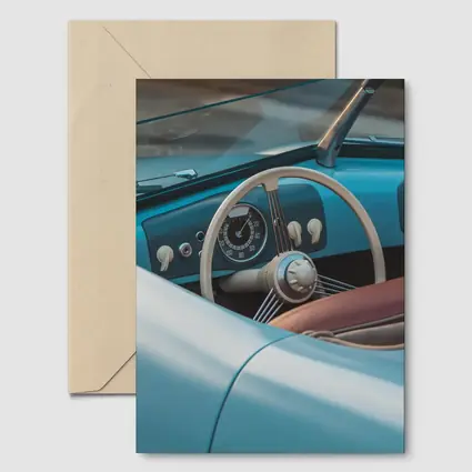 Classic Blue Convertible Car Interior Dashboard