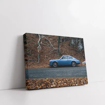 Classic Porsche 911 Blue Autumn Forest Road