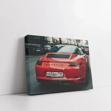 Red Porsche 911 Rear View City Street