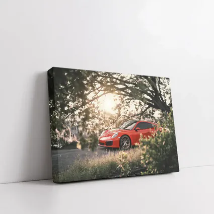 Red Porsche 911 Parked Under Golden Trees