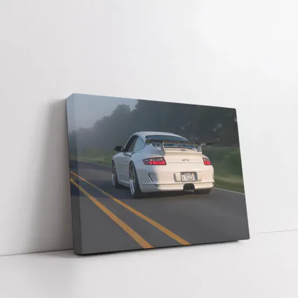 Porsche 911 GT3 White Rear Foggy Road