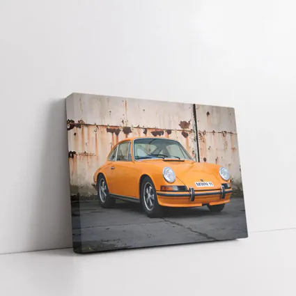 Porsche 911 Orange Classic Car Rusty Wall