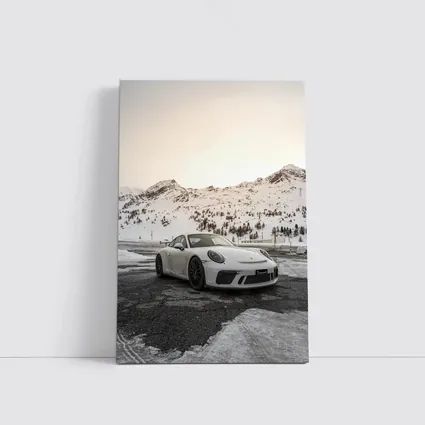 Porsche 911 GT3 White Snowy Mountain Setting