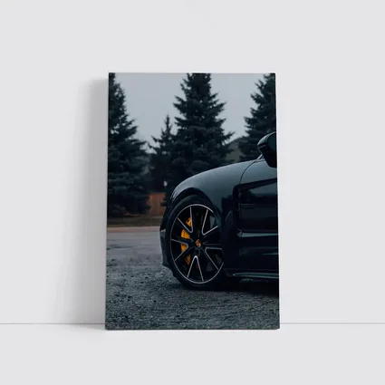 Black Porsche Taycan Yellow Calipers Moody Sky