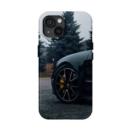 Black Porsche Taycan Yellow Calipers Moody Sky