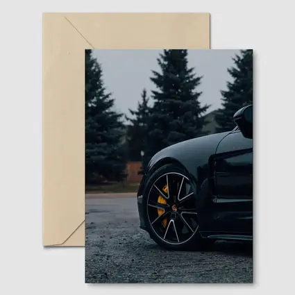 Black Porsche Taycan Yellow Calipers Moody Sky