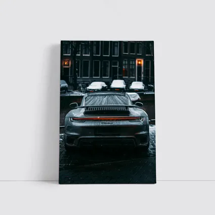 Porsche 911 Rear View Rainy City Street